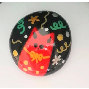 Christmas Cat Pocket Hug worry stone Handpainted