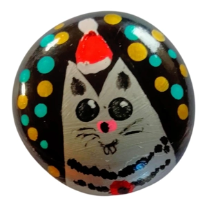 Christmas Cat Pocket Hug worry stone Handpainted