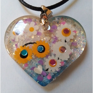 Handmade pendant Floral glitter detail