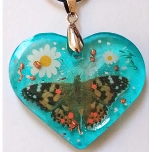 Handmade pendant heart shaped Butterfly and floral with glitter detail
