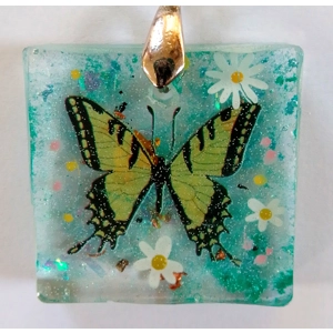 Handmade pendant butterfly floral and glitter details