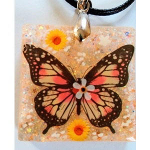 Handmade pendant butterfly and sunflowers with glitter detail