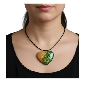 Green and gold glitter Heart Shaped Pendant Handmade 5cm x 4.5cm Valentines Day Love