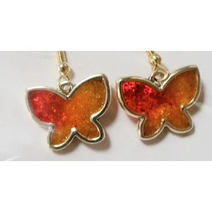 Handmade earrings butterfly shaped red and gold glitter
