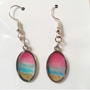 Handmade earrings oval shaped rainbow pastels