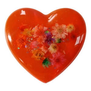 Red Heart Shaped Pendant floral glitter Handmade 5cm X 4.5cm Valentines day statement piece