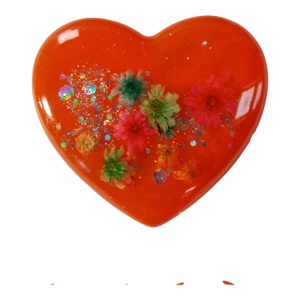 Red Heart Shaped Pendant floral glitter Handmade 5cm X 4.5cm Valentines day statement piece