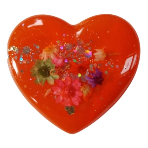 Red Heart Shaped Pendant floral glitter Handmade 5cm X 4.5cm Valentines day statement piece
