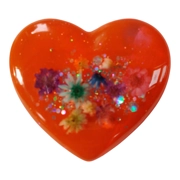 Red Heart Shaped Pendant floral glitter Handmade 5cm X 4.5cm Valentines day statement piece