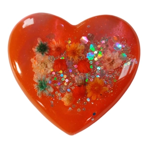 Red Heart Shaped Pendant floral glitter Handmade 5cm X 4.5cm Valentines day statement piece