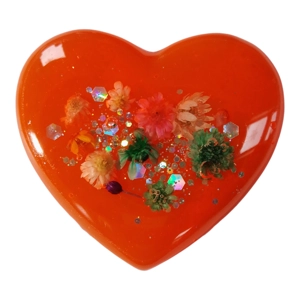 Red Heart Shaped Pendant floral glitter Handmade 5cm X 4.5cm Valentines day statement piece