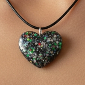 Black glitter Heart Shaped Pendant Handmade 5cm x 4.5cm Valentines Day Love