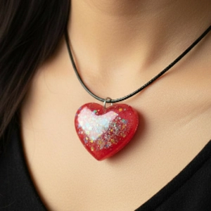 Red Heart Shaped Pendant Handmade 5cm X 4.5cm Valentines day statement piece