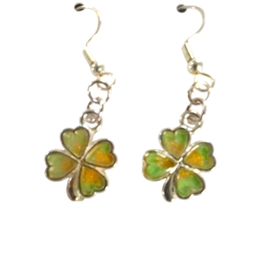 Handmade earrings clover shaped gold and green