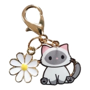 Beautiful seal point Siamese/ragdoll cat And Daisy Keyring/Handbag Charm