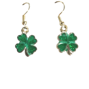 Handmade earrings clover shaped green glitter