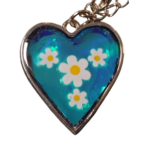 Handmade Heart Pendant blue with flowers