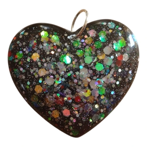 Large Black Heart Shaped Pendant Handmade 5cm X 4.5cm
