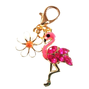 Beautiful Cute Flamingo and Daisy Keyring/Handbag Charm
