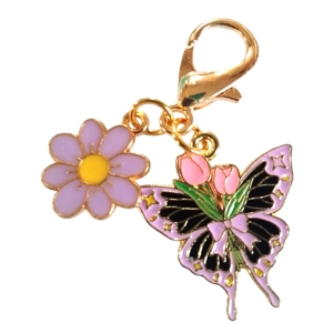 Beautiful butterfly and flower Keyring/Handbag Charm with tulip design