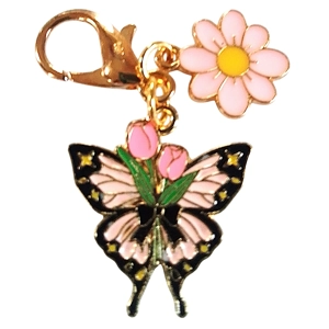 Beautiful butterfly and flower Keyring/Handbag Charm with tulip design