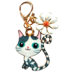 Beautiful Cute kitten cat and daisy whimsical Keyring/Handbag Charm