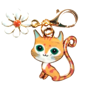 Beautiful Cute kitten cat and daisy whimsical Keyring/Handbag Charm