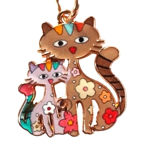 Beautiful Cute cat and kitten floral whimsical Keyring/Handbag Charm