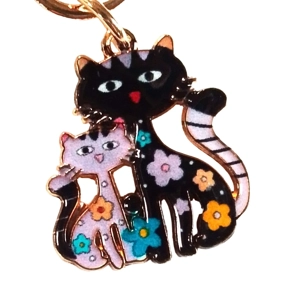 Beautiful Cute cat and kitten floral whimsical Keyring/Handbag Charm