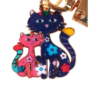 Beautiful Cute cat and kitten floral whimsical Keyring/Handbag Charm