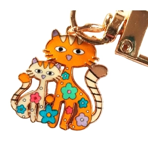 Beautiful Cute cat and kitten floral whimsical Keyring/Handbag Charm