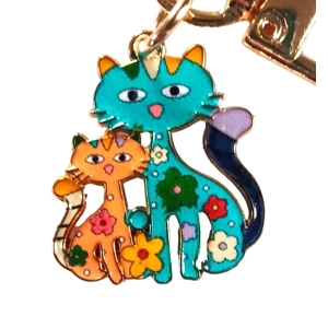 Beautiful Cute cat and kitten floral whimsical Keyring/Handbag Charm