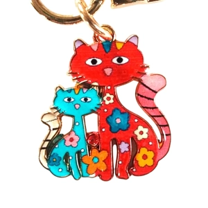 Beautiful Cute cat and kitten floral whimsical Keyring/Handbag Charm