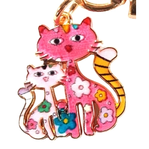 Beautiful Cute cat and kitten floral whimsical Keyring/Handbag Charm