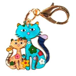 Beautiful Cute cat and kitten floral whimsical Keyring/Handbag Charm
