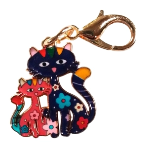 Beautiful Cute cat and kitten floral whimsical Keyring/Handbag Charm