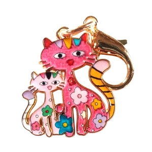 Beautiful Cute cat and kitten floral whimsical Keyring/Handbag Charm