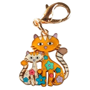 Beautiful Cute cat and kitten floral whimsical Keyring/Handbag Charm