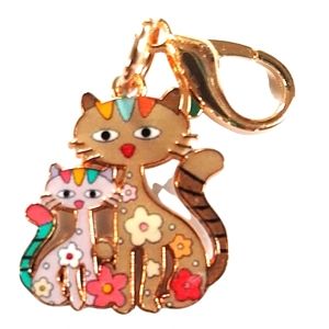 Beautiful Cute cat and kitten floral whimsical Keyring/Handbag Charm