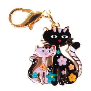 Beautiful Cute cat and kitten floral whimsical Keyring/Handbag Charm