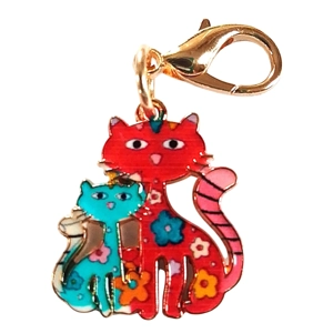 Beautiful Cute cat and kitten floral whimsical Keyring/Handbag Charm