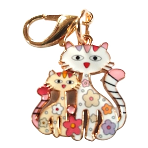 Beautiful Cute cat and kitten floral whimsical Keyring/Handbag Charm
