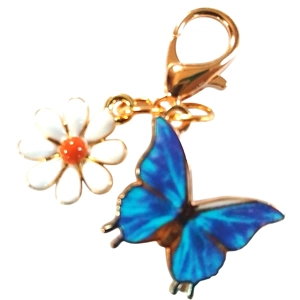 Beautiful Blue butterfly and daisy Keyring/Handbag Charm