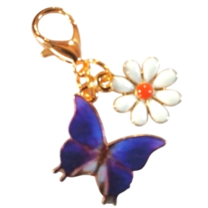 Beautiful Blue / purple butterfly and daisy Keyring/Handbag Charm
