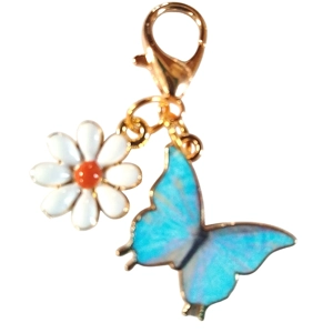 Beautiful Blue / butterfly and daisy Keyring/Handbag Charm