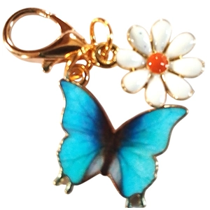 Beautiful Blue butterfly and daisy Keyring/Handbag Charm