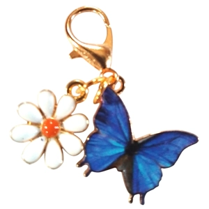 Beautiful Blue butterfly and daisy Keyring/Handbag Charm