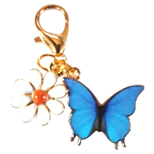 Beautiful Blue butterfly and daisy Keyring/Handbag Charm