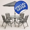 table set with 4 folding chairs and parasol 100x70 cm
