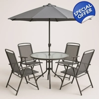 table set with 4 folding chairs and parasol 100x70 cm